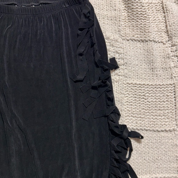Vintage Chico’s Black Wraparound Maxi Skirt Fringe - Picture 2 of 4